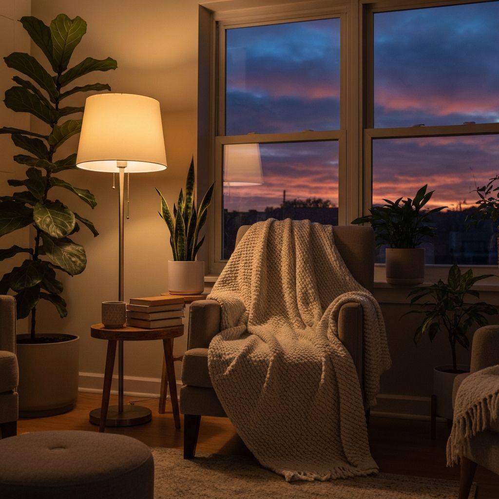 Evening home setting with living room