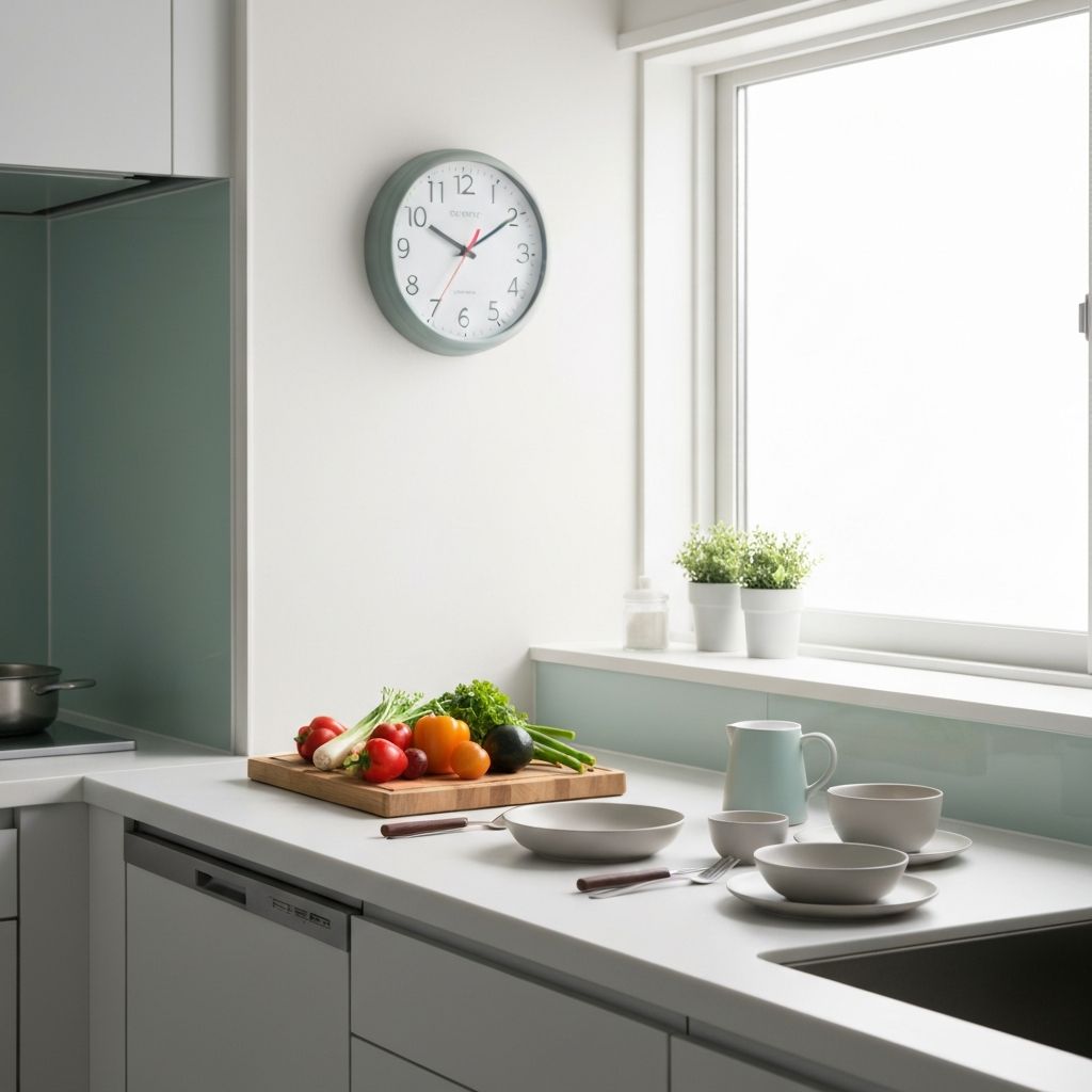 Kitchen counter with everyday meal preparation setting